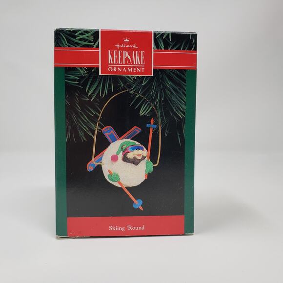 1992 hallmark Skiing 'Round Handcrafted Keepsake Holiday Christmas Ornament - Picture 1 of 9